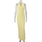 Women Clothing Summer Sexy V neck Halter Backless High Waist Slim Solid Color Dress Bella Mia