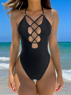 One Piece Swimsuit Solid Color Bikini Swimsuit Women Tied Swimsuit Sexy Bella Mia