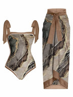Swimsuit Multi Color Printed Sheath Gauze Skirt Anti-Exposure Two Piece Sun Protection Swimsuit for Women Bella Mia