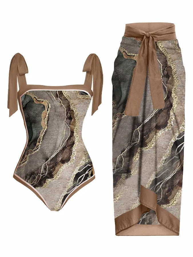 Swimsuit Multi Color Printed Sheath Gauze Skirt Anti-Exposure Two Piece Sun Protection Swimsuit for Women Bella Mia