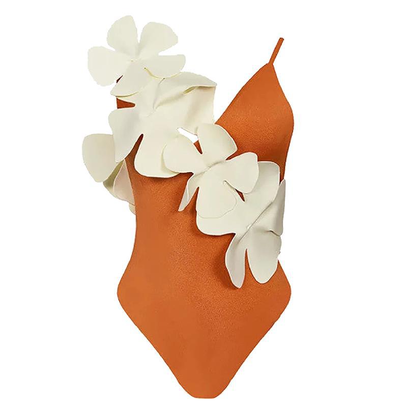 Three Dimensional Floral Design Solid Color Sexy Slimming One Piece Women Swimsuit Bella Mia