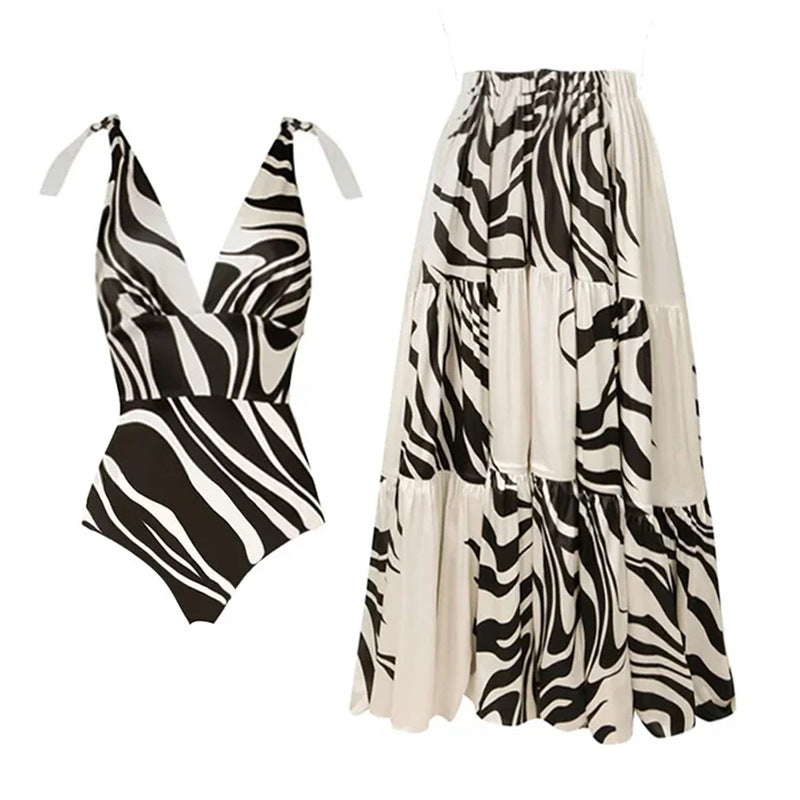 Bow Bandage One Piece Swimsuit Women Beach Vacation Two Piece Sets Skirt Bella Mia