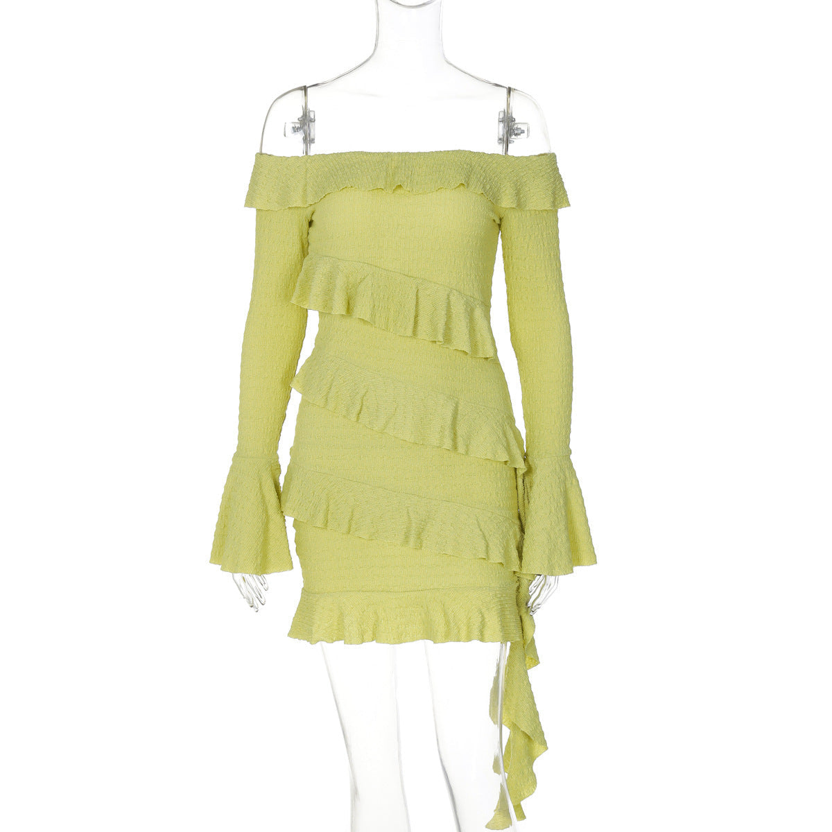 Autumn off Shoulder Ruffled Bell Sleeve Ribbon Dress Bella Mia