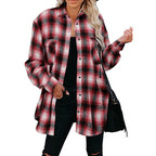 Women Clothing Autumn Winter Plaid Shirt Mid-Length Loose Lapels Cardigan Shirt Bella Mia
