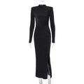 Women Clothing Autumn round Neck Slim Fit Slit Bright Color Dress Bella Mia