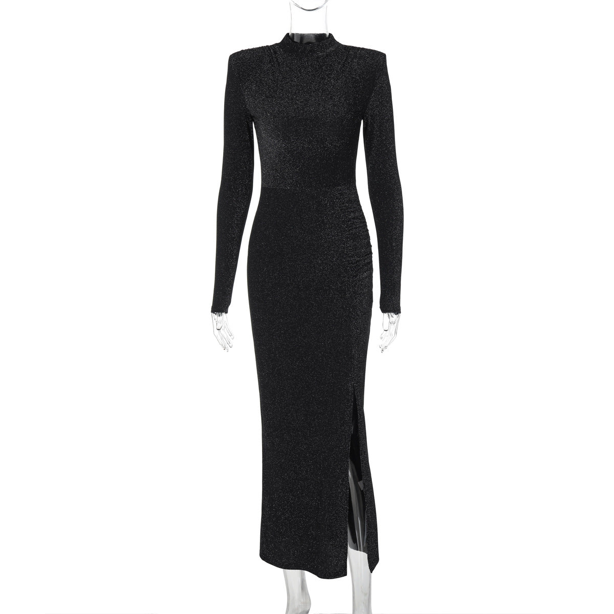 Women Clothing Autumn round Neck Slim Fit Slit Bright Color Dress Bella Mia