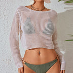 Women Clothing Solid Color Knitted Beach Knitted Sexy Long Sleeved Blouse Sun Protective Clothing Bella Mia