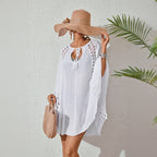 Women Bow Tie Pullover Bikini Swimsuit Blouse Solid Color Loose Sun Proof Clothes Bella Mia