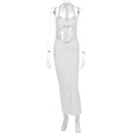 Summer Sexy Solid Color Halter Hollow Out Cutout Sleeveless Slim Fit Hip Dress Bella Mia