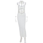 Summer Sexy Solid Color Halter Hollow Out Cutout Sleeveless Slim Fit Hip Dress Bella Mia