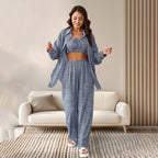 Autumn Blue Color Leopard Print Pajamas Tube Top Cardigan Long Sleeve Pants Women Homewear Bella Mia