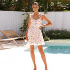 Women Sweet French Lace Stitching Personality Sling Dress V neck Slim A line Dress Bella Mia