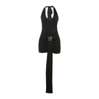 Summer Women Clothing Sexy Halter Hollow Out Cutout Slim Fit Slim Backless Ruffle Hip Dress Bella Mia