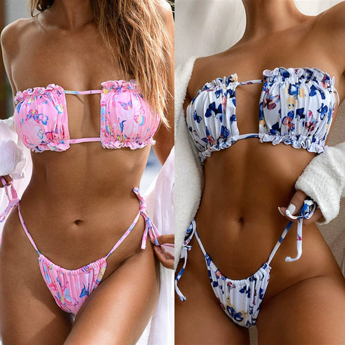 Goddess Online Celebrity Candy Color Solid Hollow Strap Exposed Wrap-around Bikinis Sexy Bikini Split Triangle LUXLIFE BRANDS