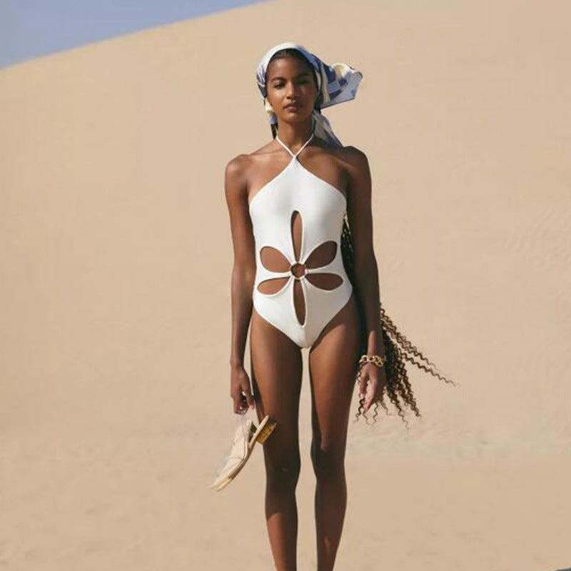 Solid Color Sexy Cutout Halter Backless One Piece Women Bikini Swimsuit Bella Mia