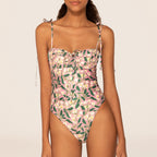 Women Lace up One Piece Women Swimwear French Retro Cover Belly Slimming Swimsuit Chiffon Beach Dress Bella Mia