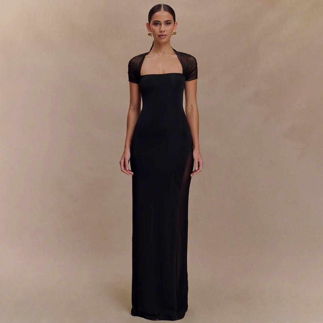 Summer Sexy Tight Waist See through Maxi Dress Elegant Shoulder Baring Solid Color Dress Women Clothing Bella Mia