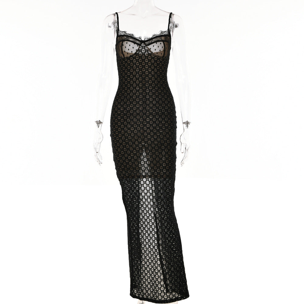 Autumn Sexy Suspender Tight Dress Lace Backless Split Polka Dot Dress Bella Mia