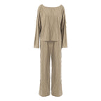 Autumn Loose Casual Striped Knitted Pajamas Women Long Sleeved Trousers Can Be Outerwear Homewear Bella Mia