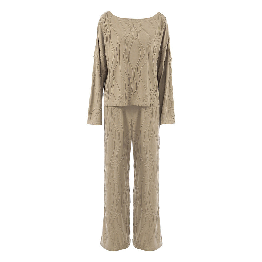 Autumn Loose Casual Striped Knitted Pajamas Women Long Sleeved Trousers Can Be Outerwear Homewear Bella Mia