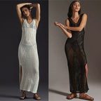 Knitted Beach Cover-up Sexy Hollow Out Cutout Split Vacation Skirt Dress Bikini Cover Bella Mia