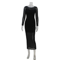 Women round Neck Long Sleeve Slim Fit Figure Flattering Dress Sexy Mesh Stitching Red Carpet Dress Bella Mia