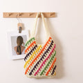 Colorful Striped Shoulder Straw Bag Hollow Out Cutout Woven Bag Vacation Beach Bag Casual Women Bag Bella Mia