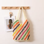 Colorful Striped Shoulder Straw Bag Hollow Out Cutout Woven Bag Vacation Beach Bag Casual Women Bag Bella Mia