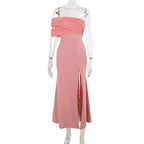 Autumn Socialite Sexy Mesh Stitching off Shoulder Split Dress Women Bella Mia