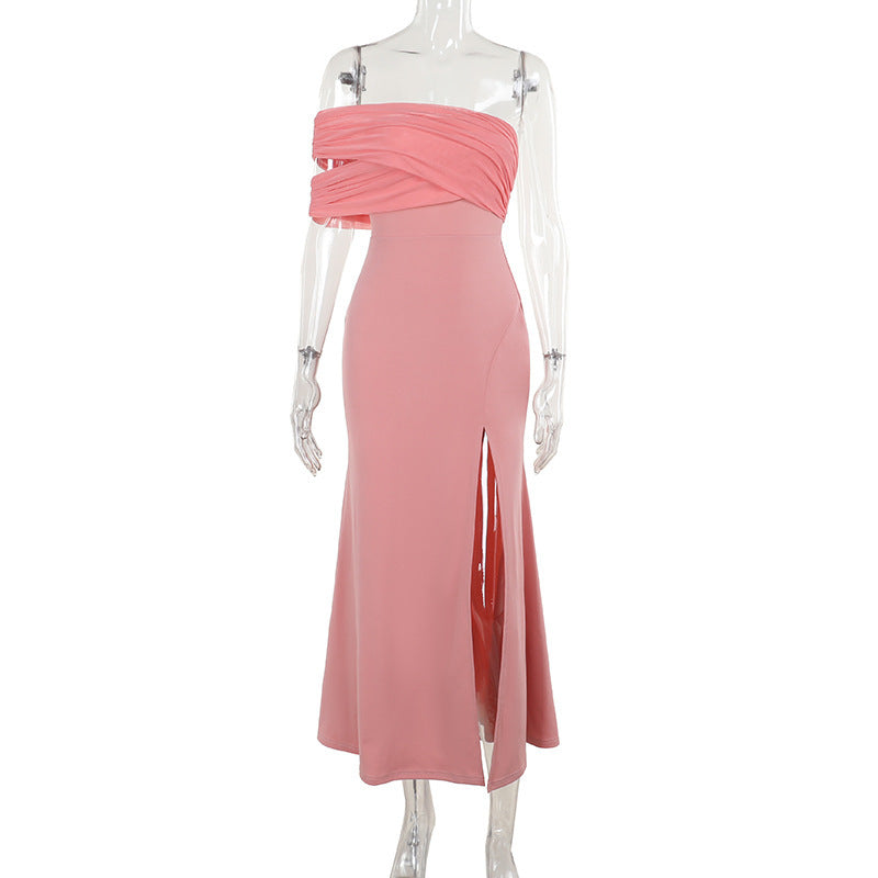 Autumn Socialite Sexy Mesh Stitching off Shoulder Split Dress Women Bella Mia