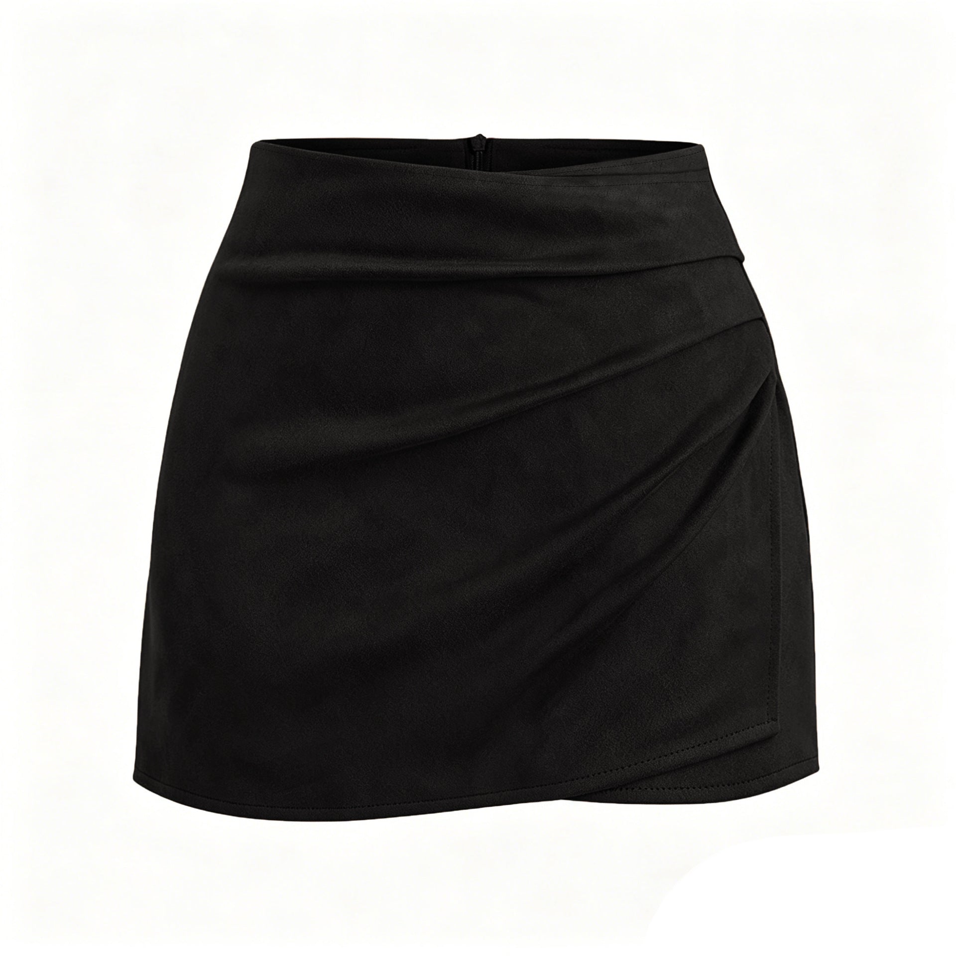 Autumn Winter Women Clothing Heap Pleated Suede Pantskirt High Waist Zipper Casual Short Pantskirt Women