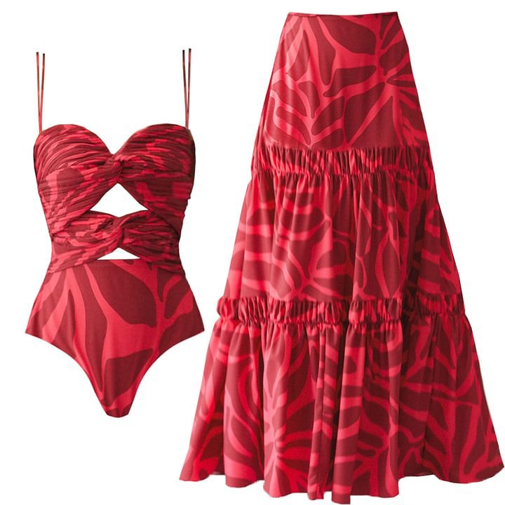 Printing Hollow Out Cutout out Swimsuit Women Vacation Beach Bella Mia
