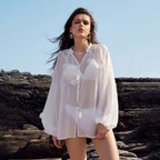 Solid Color Sexy See through Chiffon Beach Cover up Bikini Swimsuit Beach Shirt Women Bella Mia