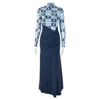 Stitching Women Pleated Slim Hip Micro Transparent Stand Collar Long Sleeve Faux Two Pieces Maxi Dress Bella Mia