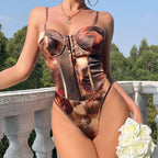 Sexy Street Satin Printed Sling Sexy Backless Breasted Steel Ring Jumpsuit Bella Mia