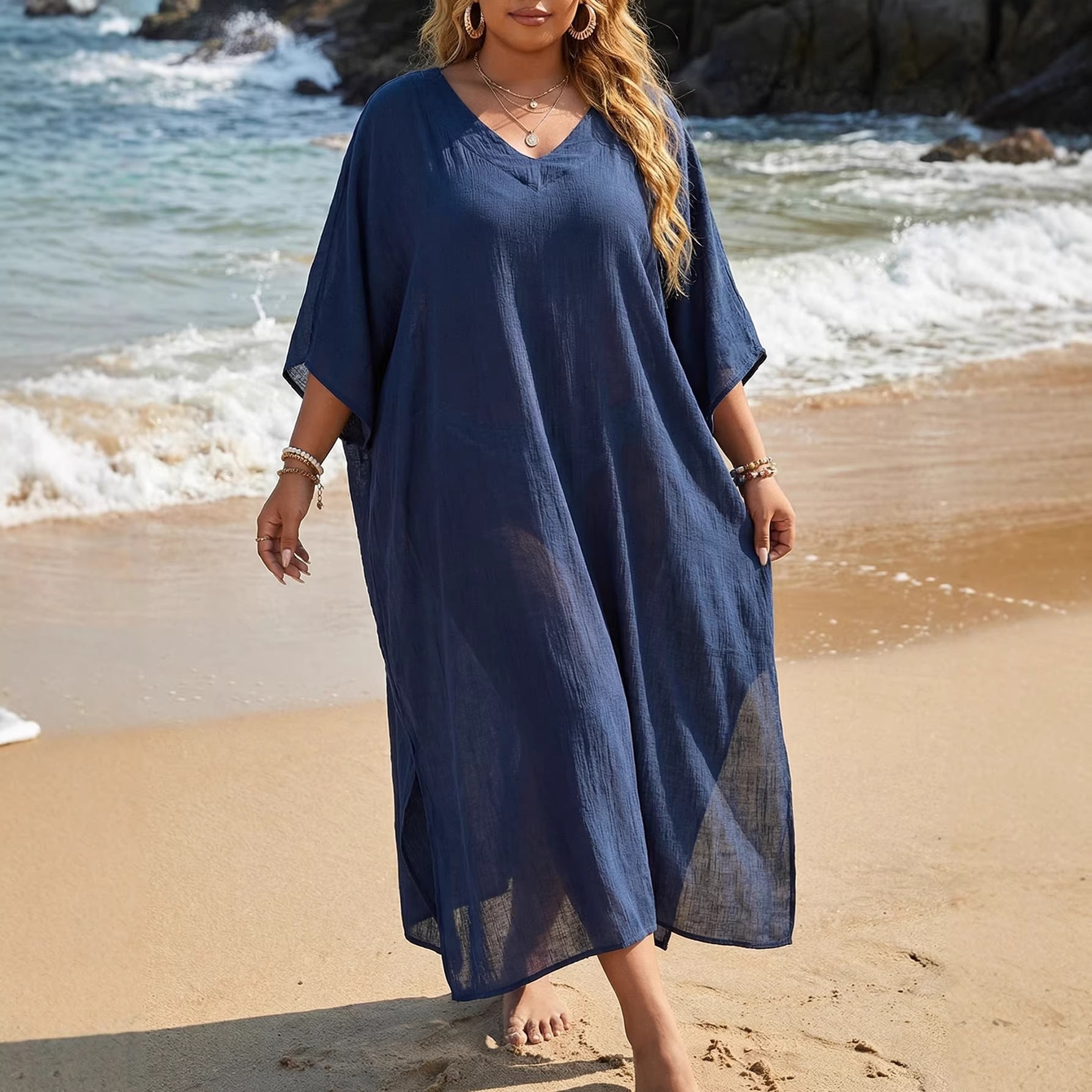 Women Beach Cover up Summer Women Clothes V neck Loose Casual Dress Split Mop Dress Bella Mia