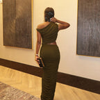 Women Elegant Slightly Mature Solid Color Pleated Slim Fit Oblique Shoulder Sheath Dress Bella Mia
