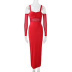 Women Clothing Sexy Spaghetti Straps Corset Slim Mesh Stitching Independent Sleeve Dress Bella Mia