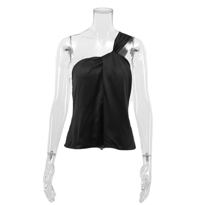 Spring Vest Sexy Oblique Shoulder Satin Base Fashion Klein Blue Top Can Be Women Outerwear Bella Mia