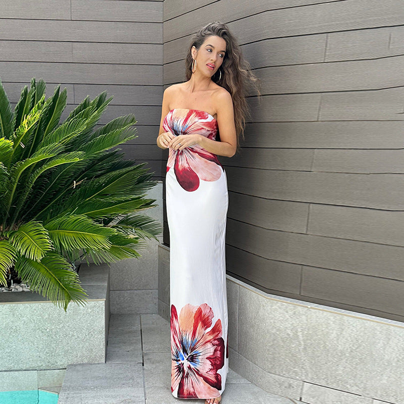 Floral Tube Top Printing Dress Women Summer Elegant Slim Fit Sheath Dress Bella Mia