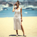 Hollow Out Cutout Knitted Vest Dress Beach Sun Protection Seaside Vacation Beach Cover Up Swimsuit Outwear Crochet hook