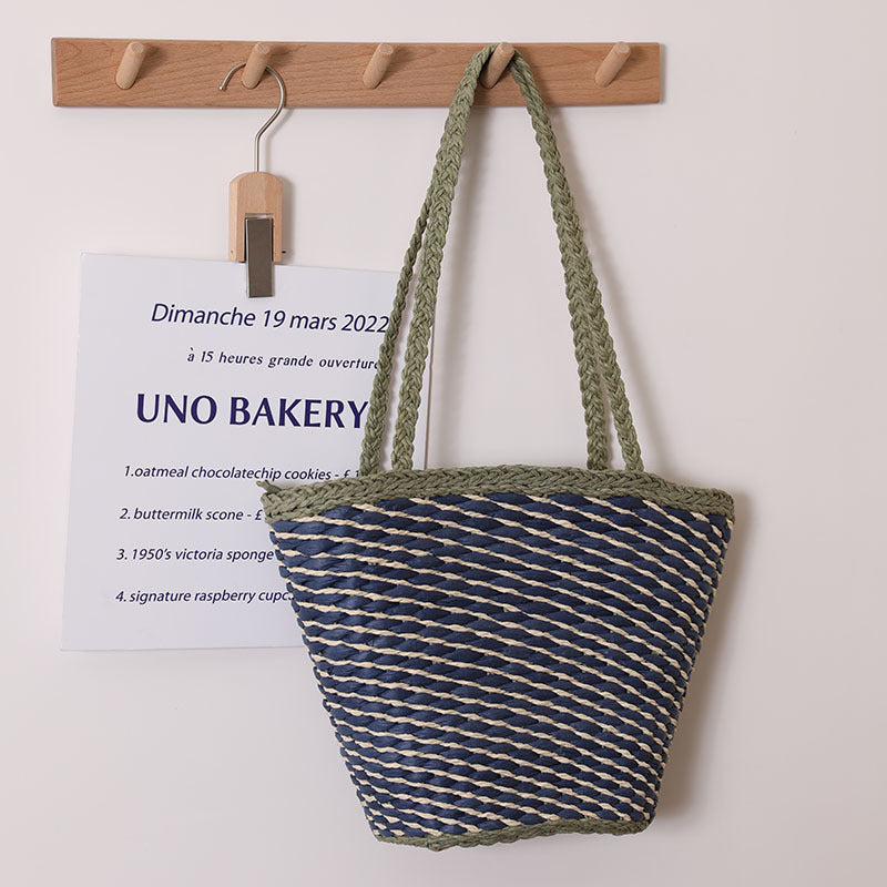 Special Interest Design Contrast Color One Shoulder Straw Bag Simple Twill Woven Tote Women Seaside Vacation Beach Bag Bella Mia