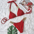 Bikini Golden Diamond Chain Split Swimsuit Sexy Special Fabric Women Swimwear textured Bella Mia