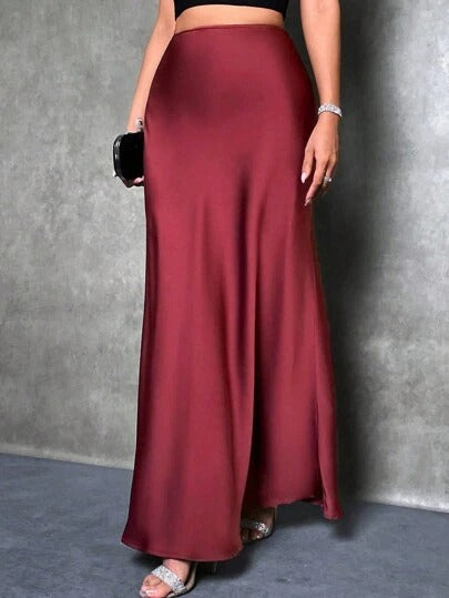 Satin Skirt Autumn Winter Simple A line Long Skirt Women Clothing Bella Mia