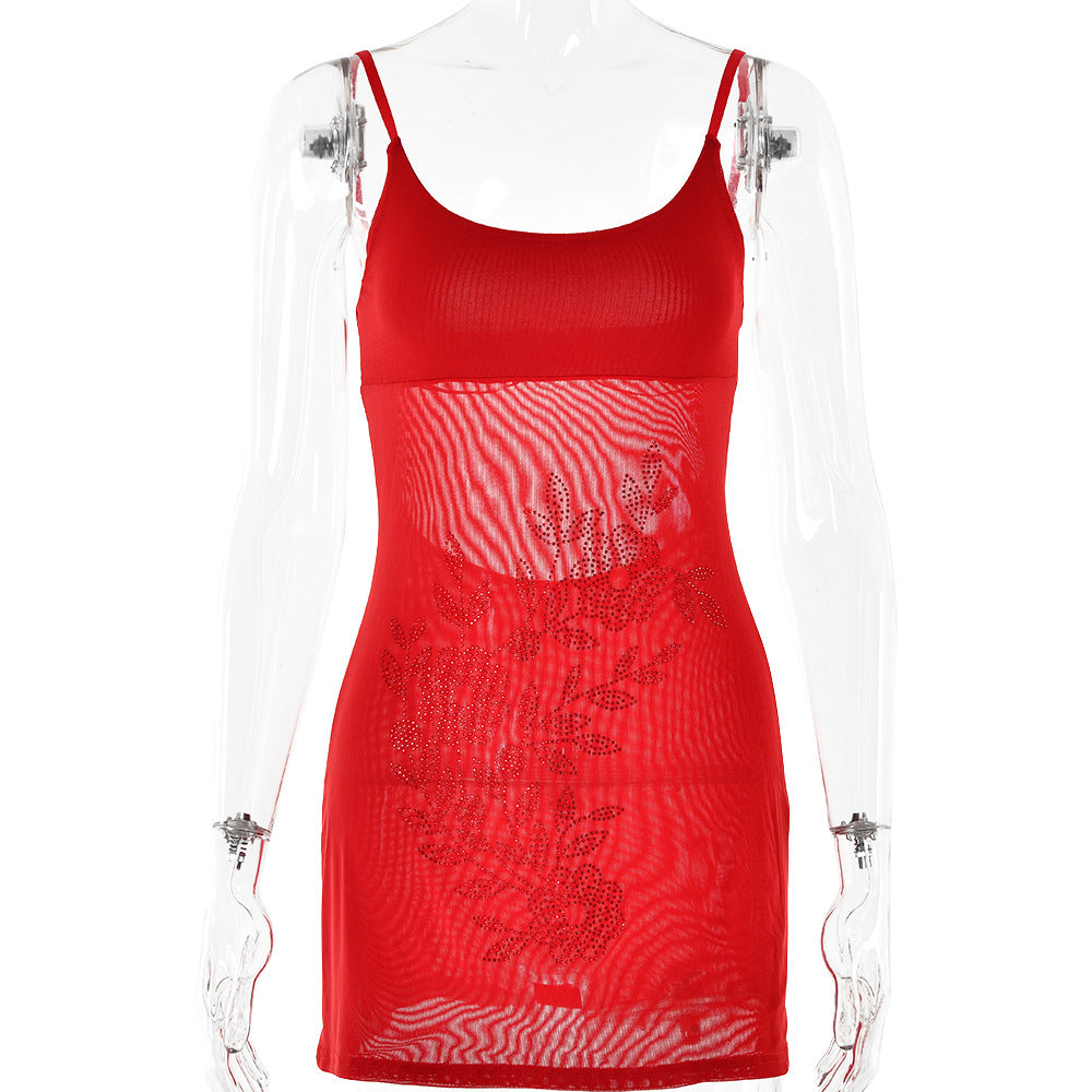 Rhinestone Sexy Suspenders Dress Backless Sleeveless Slim Fit Sexy Hip Bella Mia