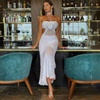 Halter Floral Handmade Maxi Dress Backless Bohemian Sexy Beach Needle Long Knitted Dress Women Bella Mia