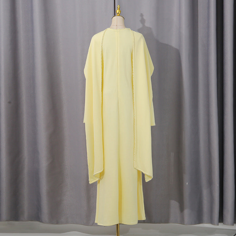 Elegant Solid Color Retro Heavy Industry Beautiful Pearl Shawl High Waist Dress Women Bella Mia