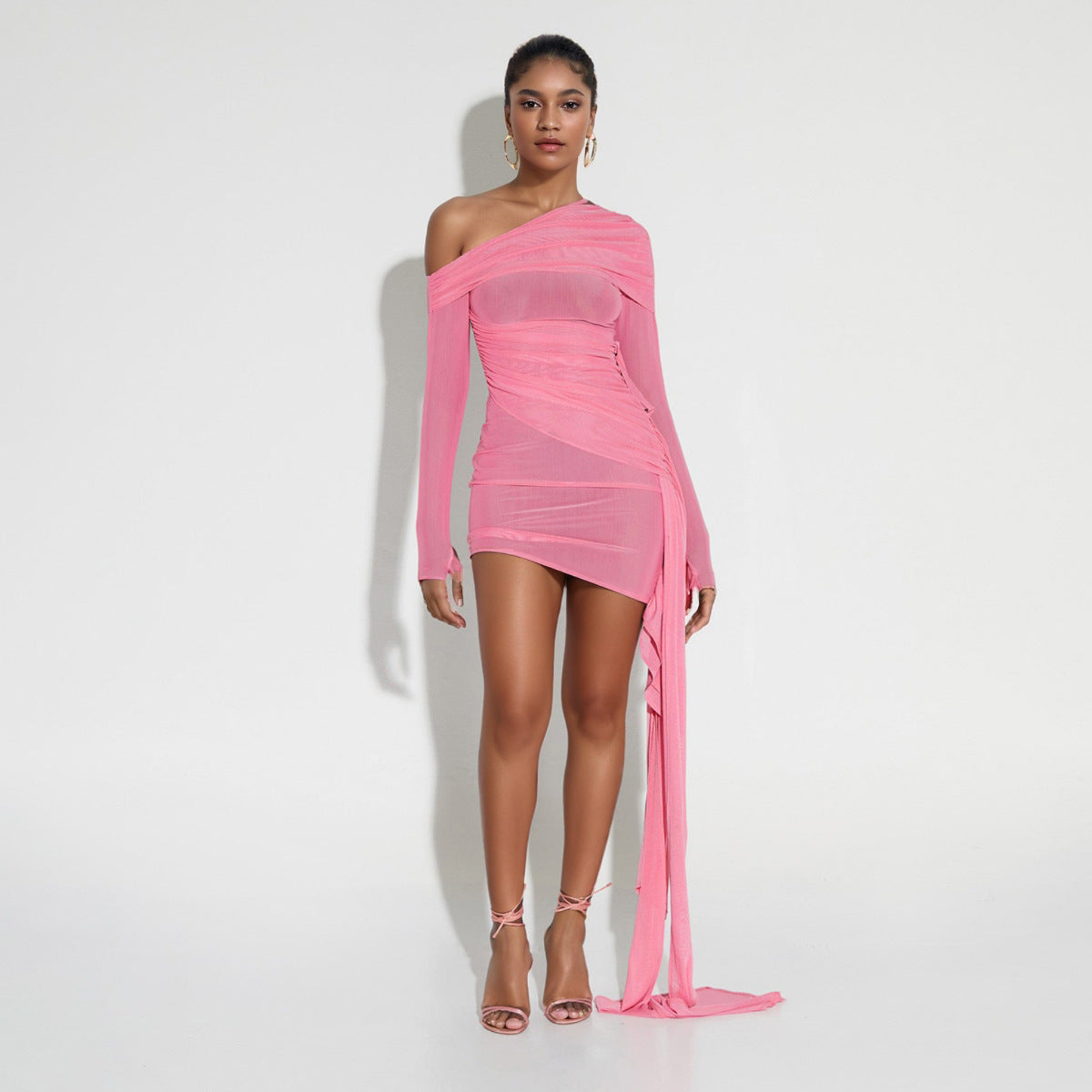 Spring Summer Women Wear Off Neck Design Sexy Pleated Dress Dopamine Sexy Bella Mia