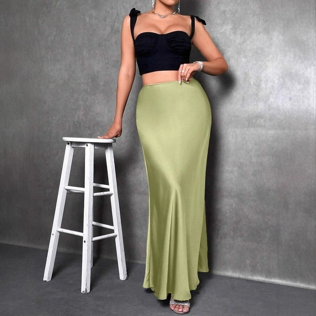 Satin Skirt Autumn Winter Simple A line Long Skirt Women Clothing Bella Mia