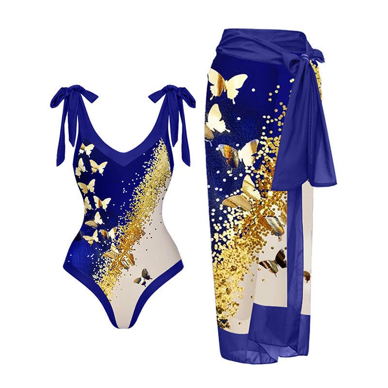 Sexy Siamese Conservative Cover Belly Thin Swimsuit Spring Bathing Suit Women Chiffon Beach Dress Bella Mia